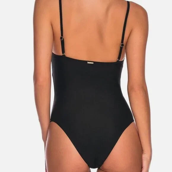 Relleciga One Piece Swimsuit Women's M Black High Cut Adjustable Straps NWT - Picture 2 of 7